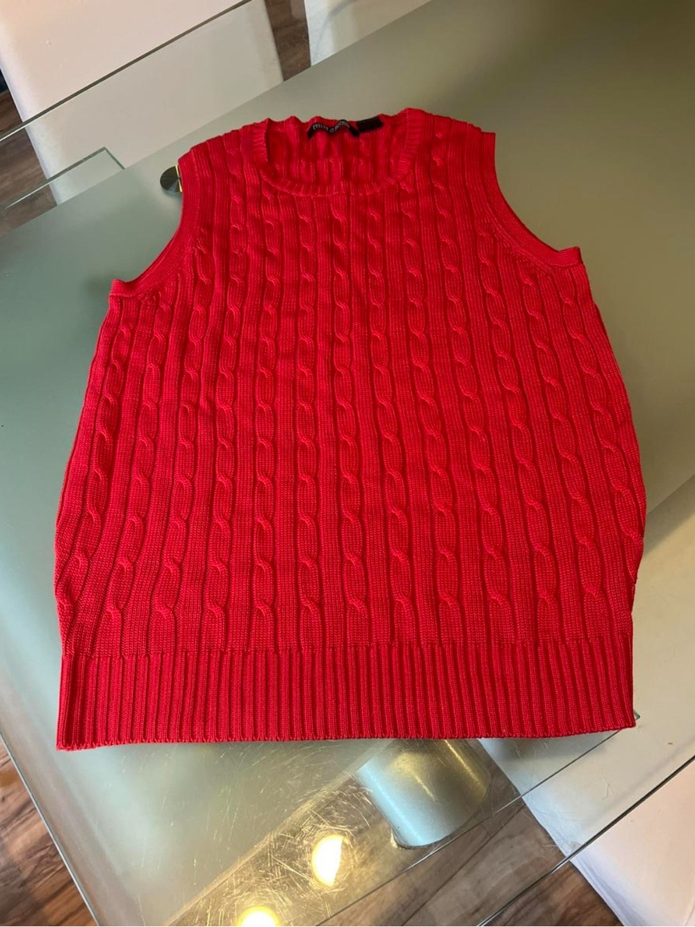 Evelyn & Arthur Red Cable Knit 100% Silk Sleeveless Sweater- Women